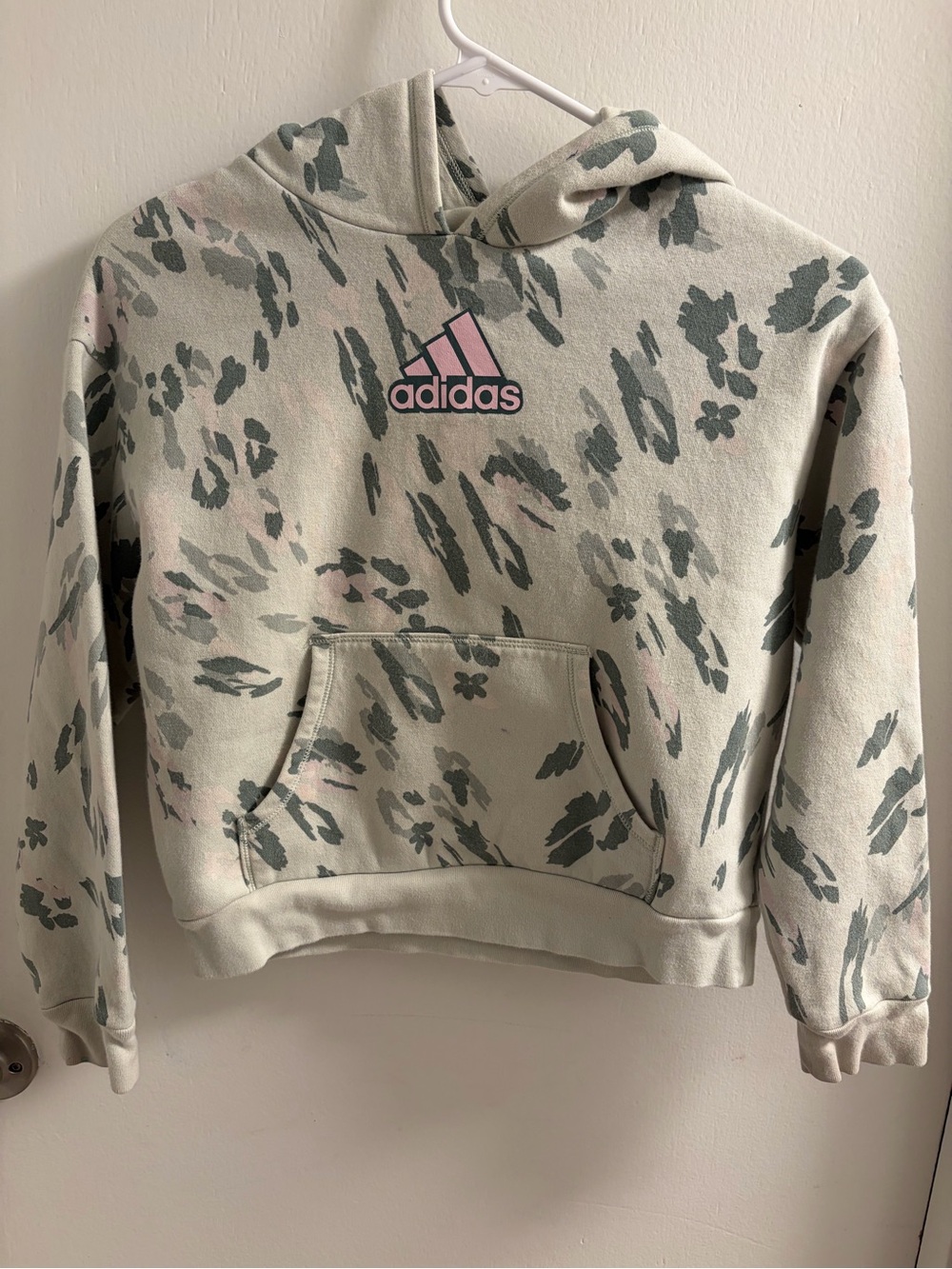 adidas Light Green Hoodie with Dark Green and Pink Print